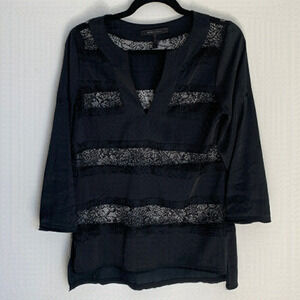BCBG MAXAZRIA | Black Blouse With Lace 3/4 Sleeves Size S